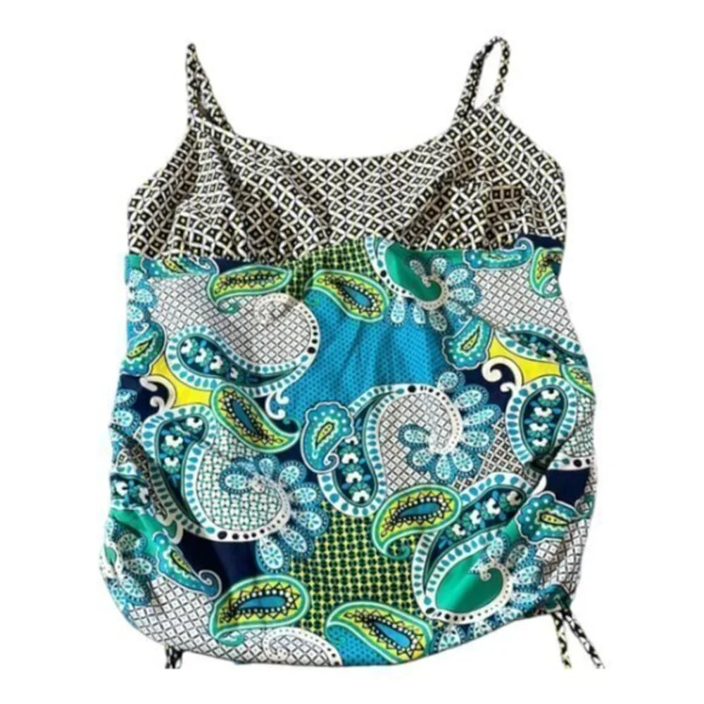 Tropical Escape White Blue Breeze Tankini Top Size 16 EUC #2779